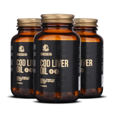 Витамины Grassberg Cod Liver Oil 410 mg + Vit D, A, E 60 капсул